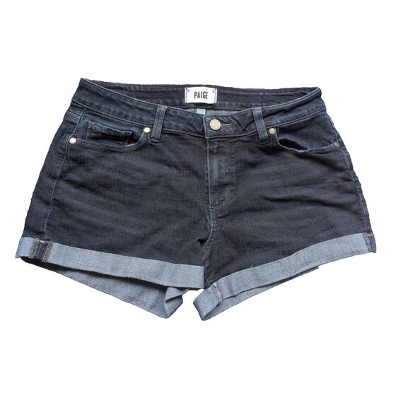 PAIGE Women Short Jimmy Jimmy Dark Wash Cuffed Denim Mid Rise Size 28 - Picture 1 of 10